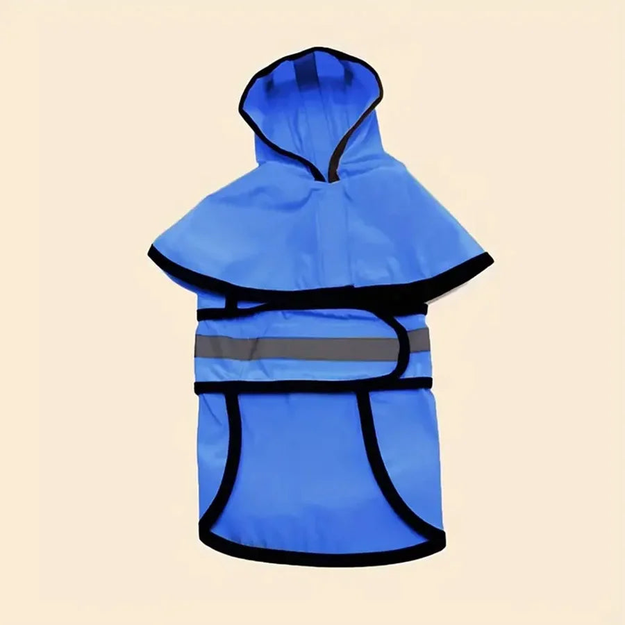 Close-up of breathable fabric and reflective trim on dog raincoat
