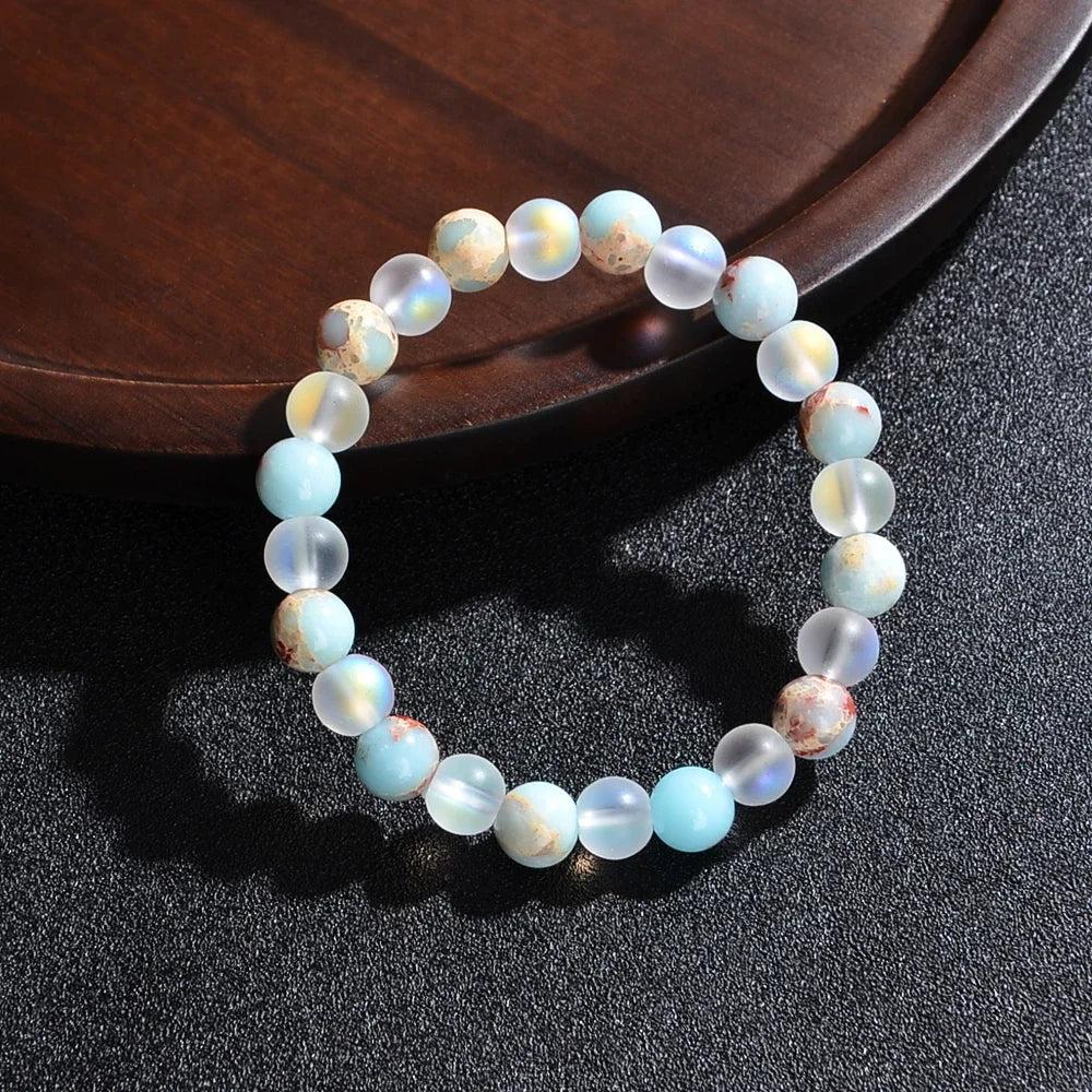 Aura Quartz & Ocean Sediment Bracelet – Healing Crystal Jewelry for Abundance, Balance & Clarity