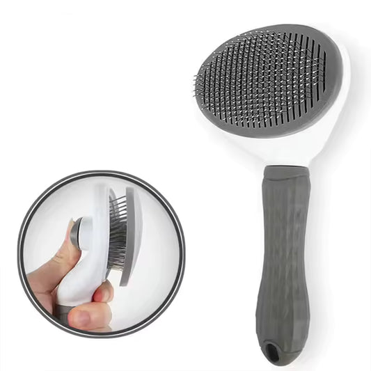 Cat being groomed with one-click pet hair removal brush.