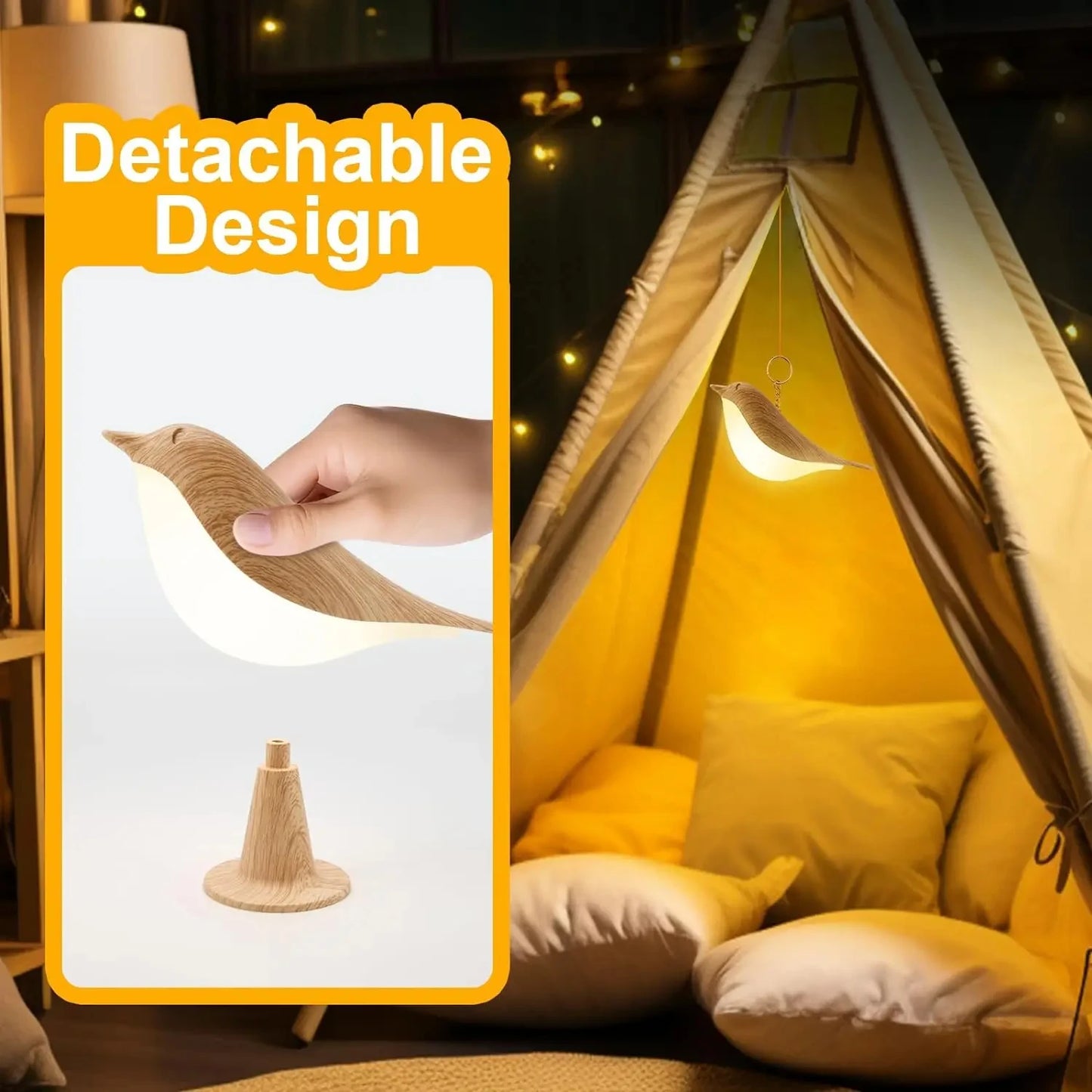 Small Desk Lamp, Bird Lamp Bedside Lamps with 3 Color Temperature and Touch Sensor,Cordless Lamp Kids Night Light