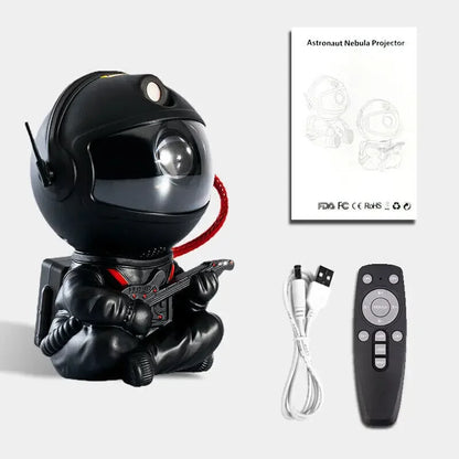 Astronaut Nebula Projector with remote control, cable, and packaging on a white background