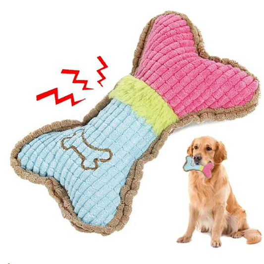Plush squeaky dog chew toy—flat display for small and medium puppies.