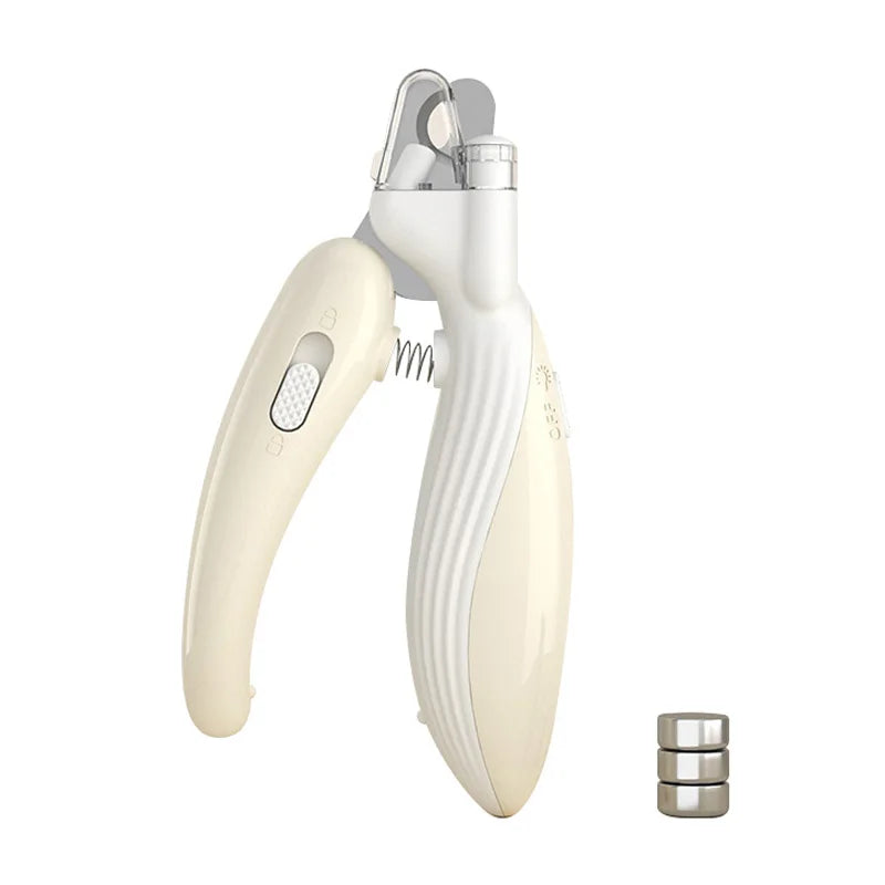  Dog or cat receiving gentle nail trim with LED-enhanced clipper