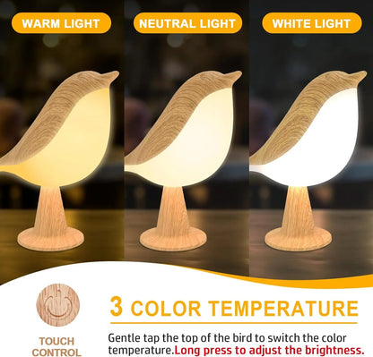 Small Desk Lamp, Bird Lamp Bedside Lamps with 3 Color Temperature and Touch Sensor,Cordless Lamp Kids Night Light