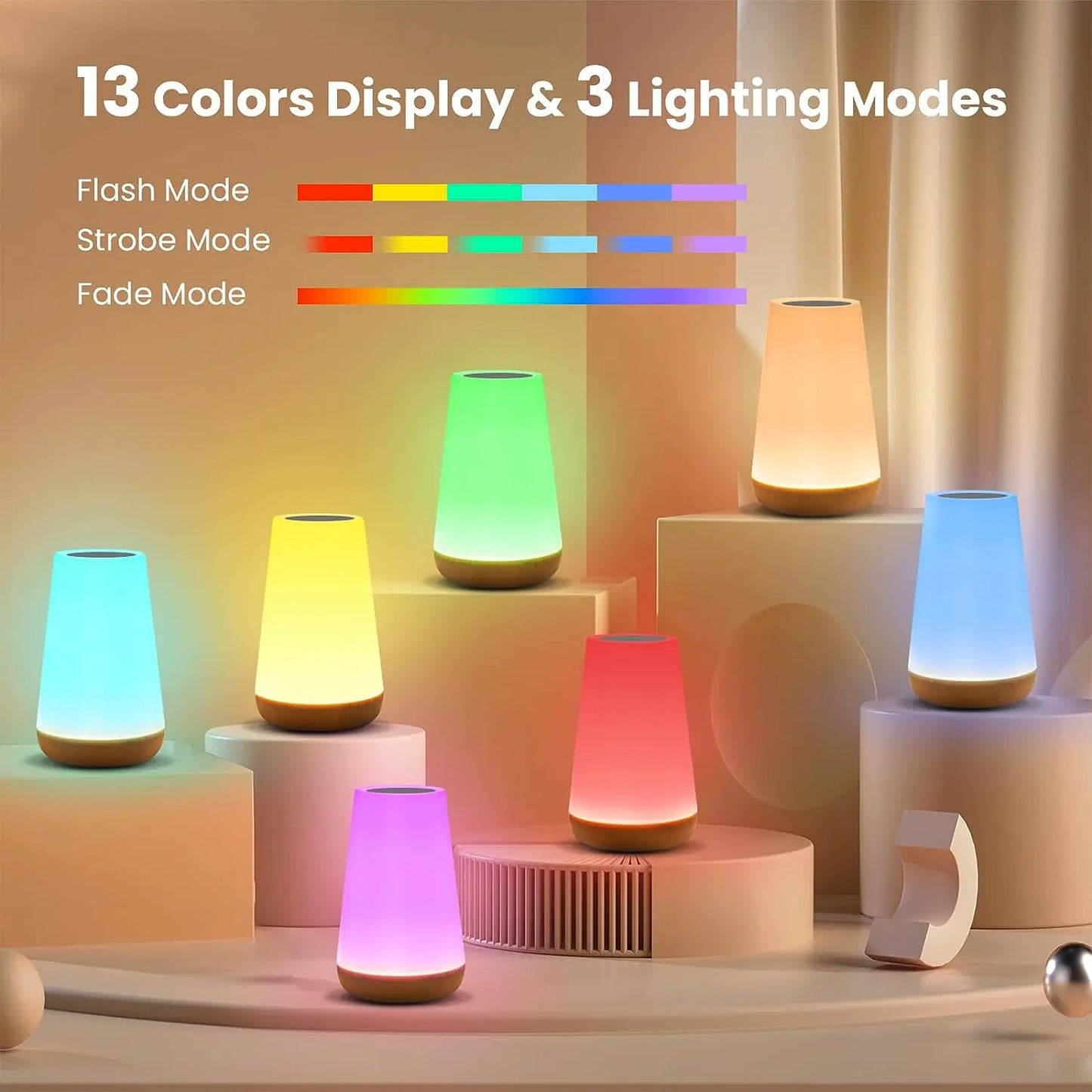Smart RGB Night Light – 13 Colors, Touch & Remote Control, USB Rechargeable