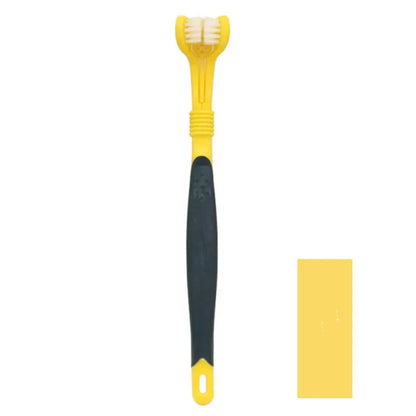 Close-up of soft bristles and triple brush head for pets
