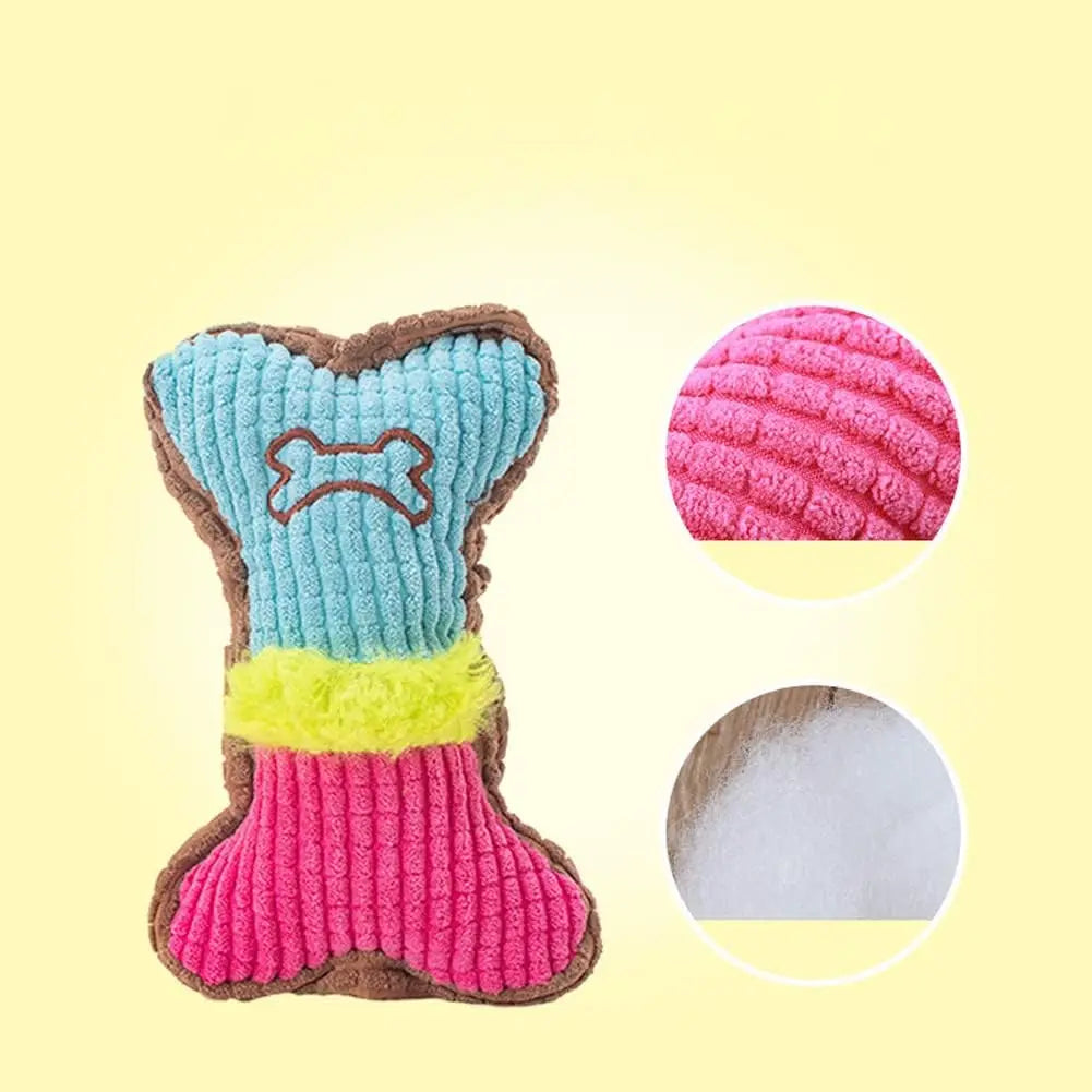 Puppy chewing plush squeaky toy—safe for teething